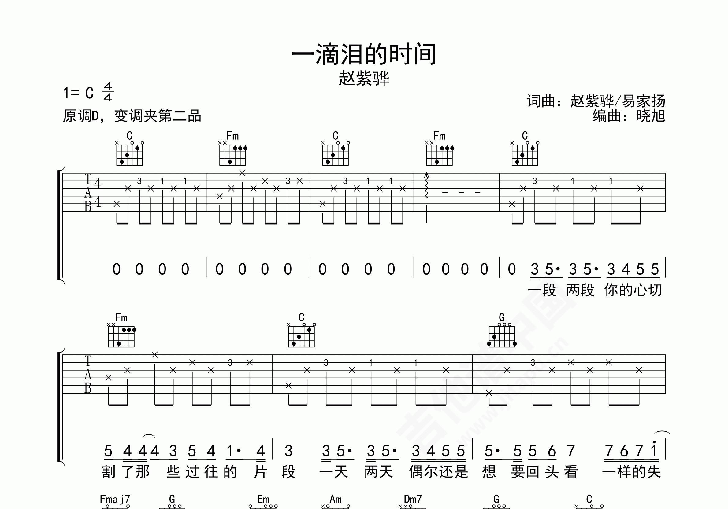 一滴淚的時間吉他譜趙紫驊c調彈唱譜